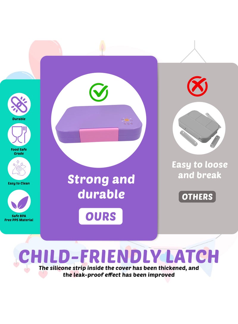 بيتي وبناتي صندوق بينتو 4/6 اقسام بمقاسات مناسبة للوجبات من بي اند بي، مضاد للتسرب وامن للوضع في غسالة الصحون وخال من BPA بصينية بلاستيك قابلة للازالة للاطفال بعمر 3-7 سنوات - Image 4