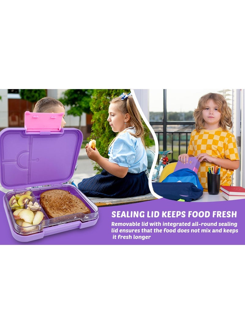 بيتي وبناتي صندوق بينتو 4/6 اقسام بمقاسات مناسبة للوجبات من بي اند بي، مضاد للتسرب وامن للوضع في غسالة الصحون وخال من BPA بصينية بلاستيك قابلة للازالة للاطفال بعمر 3-7 سنوات - Image 2