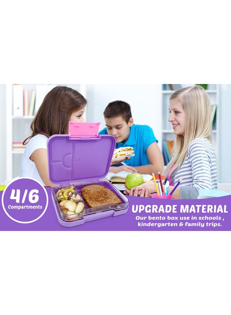 بيتي وبناتي صندوق بينتو 4/6 اقسام بمقاسات مناسبة للوجبات من بي اند بي، مضاد للتسرب وامن للوضع في غسالة الصحون وخال من BPA بصينية بلاستيك قابلة للازالة للاطفال بعمر 3-7 سنوات - Image 3