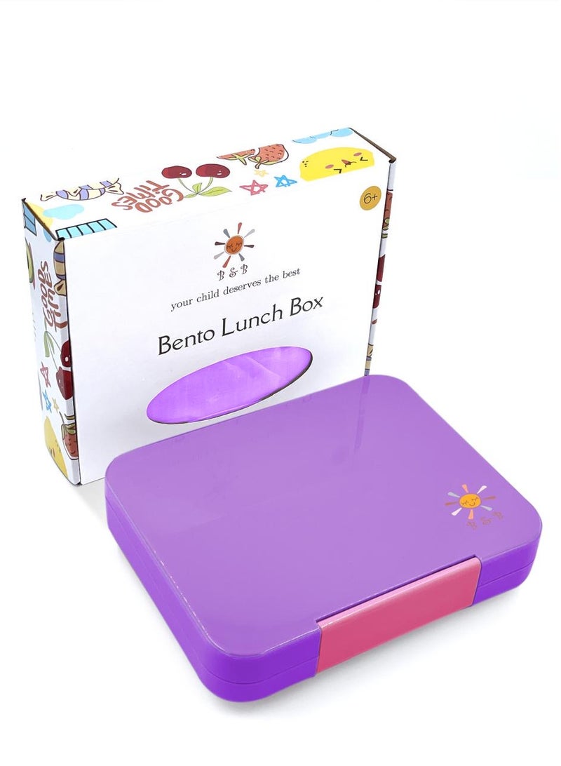 بيتي وبناتي صندوق بينتو 4/6 اقسام بمقاسات مناسبة للوجبات من بي اند بي، مضاد للتسرب وامن للوضع في غسالة الصحون وخال من BPA بصينية بلاستيك قابلة للازالة للاطفال بعمر 3-7 سنوات - Image 1