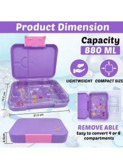 B&B Bento box 4/6 compartments Ideal Portion Sizes Leak-Proof, Bento Lunch Box for Kids Toddlers, Dishwasher Safe, BPA Free Removable Plastic Tray for kids Ages 3 to 7 years  - Image 2