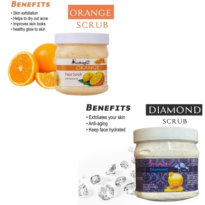 FEELHIGH Face and Body Orange Scrub500m Enriched with Apricot oil helps to smooth the skin and Daimond Scrub Enriched with daimond ash  honey Extract 500ml For Man and Woman Pack 2 - Image 2