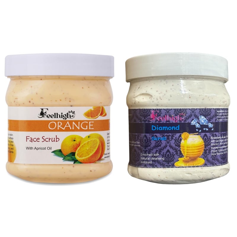 FEELHIGH Face and Body Orange Scrub500m Enriched with Apricot oil helps to smooth the skin and Daimond Scrub Enriched with daimond ash  honey Extract 500ml For Man and Woman Pack 2 - Image 1