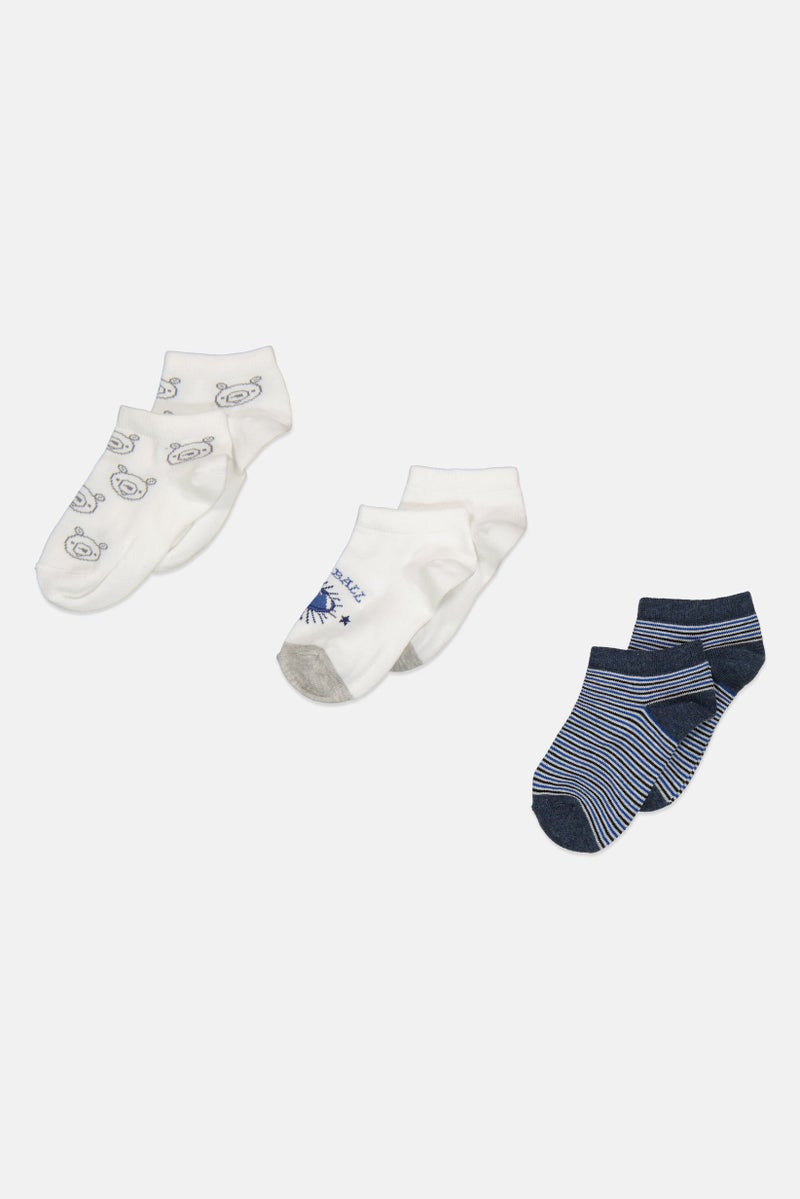 RBX Kids Boy 3 Pairs Allover Print Socks, White - Image 1