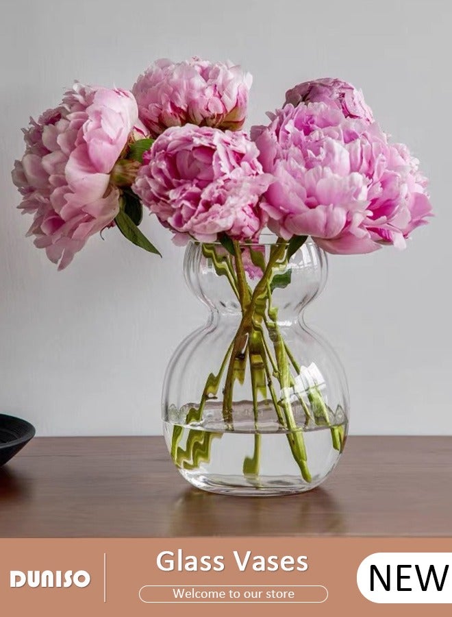 DUNISO Clear Glass Vase, Modern Decorative Vase, Large Irregular Shape Vintage Flower Vase, Minimalist Ins Style Embossed Glass Vase for Wedding Table Decorations Centerpieces, Crystal Vase for Living Room, Bedroom, Kitchen, Dining Table, Mantle  - Image 1