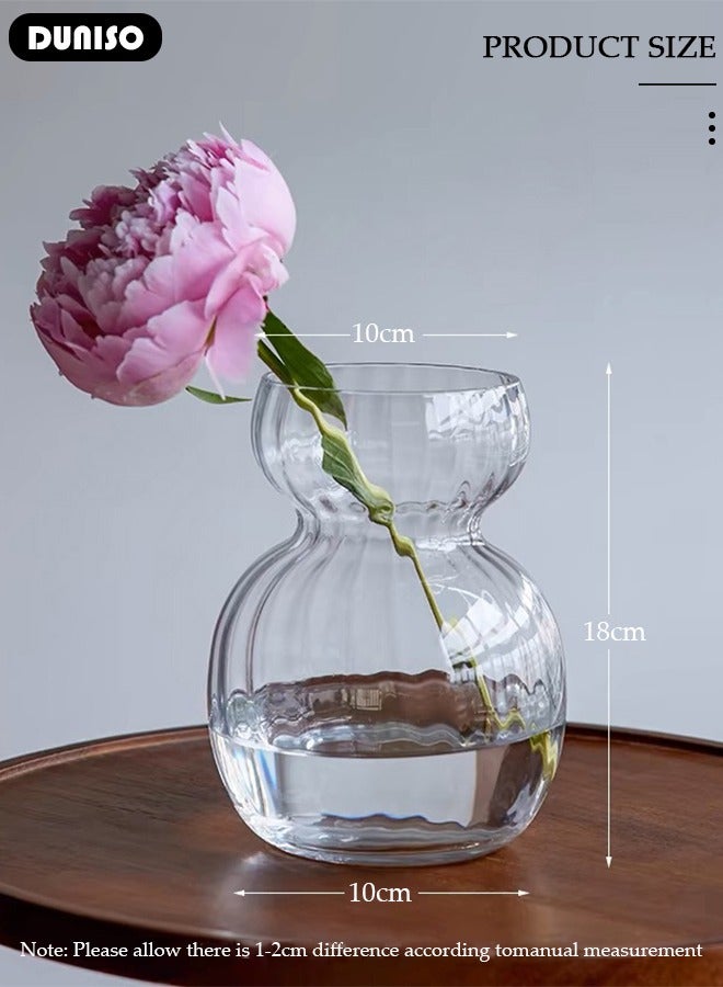 DUNISO Clear Glass Vase, Modern Decorative Vase, Large Irregular Shape Vintage Flower Vase, Minimalist Ins Style Embossed Glass Vase for Wedding Table Decorations Centerpieces, Crystal Vase for Living Room, Bedroom, Kitchen, Dining Table, Mantle  - Image 2