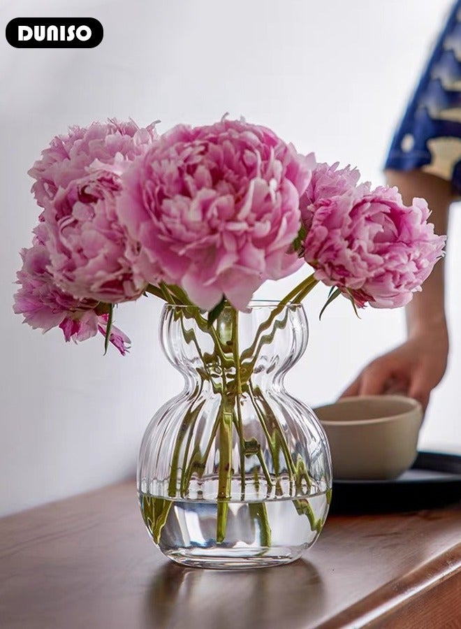DUNISO Clear Glass Vase, Modern Decorative Vase, Large Irregular Shape Vintage Flower Vase, Minimalist Ins Style Embossed Glass Vase for Wedding Table Decorations Centerpieces, Crystal Vase for Living Room, Bedroom, Kitchen, Dining Table, Mantle  - Image 3
