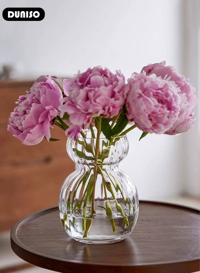 DUNISO Clear Glass Vase, Modern Decorative Vase, Large Irregular Shape Vintage Flower Vase, Minimalist Ins Style Embossed Glass Vase for Wedding Table Decorations Centerpieces, Crystal Vase for Living Room, Bedroom, Kitchen, Dining Table, Mantle  - Image 5