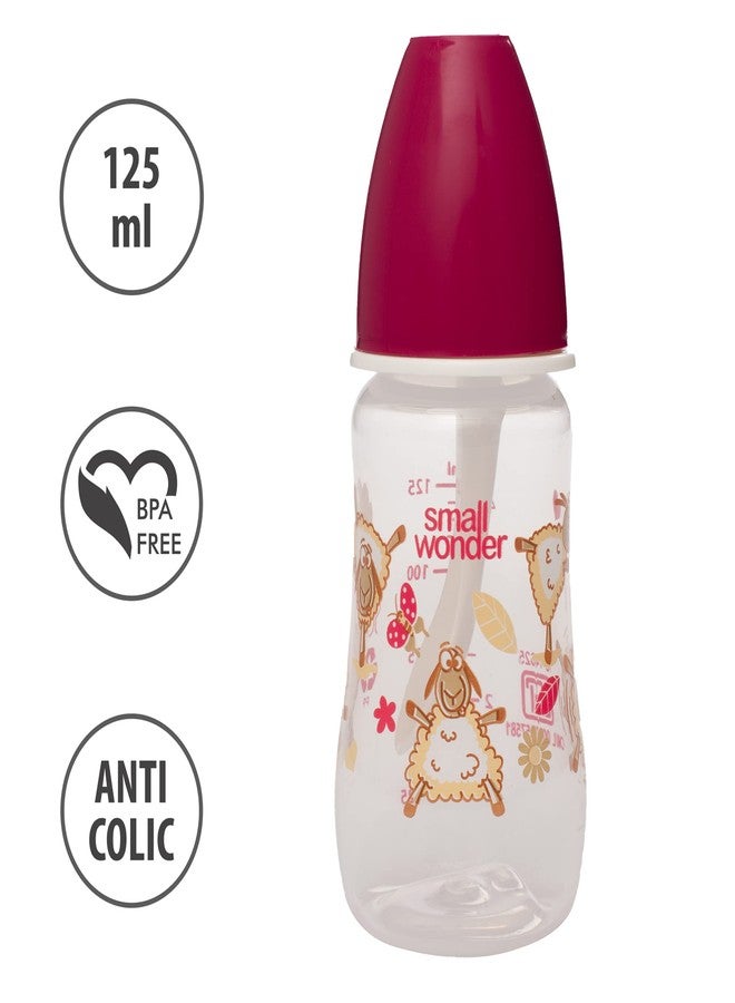 Small Wonder Baby Feeding Bottle Slim Neck Candy 125 ml Pack of 2, Animal & Birds Print, with Anti Colic Nipple with Feeding Spoon, New Born/Infants/Toddler Upto 3 Years, BPA Free, Pink Colour - Image 3