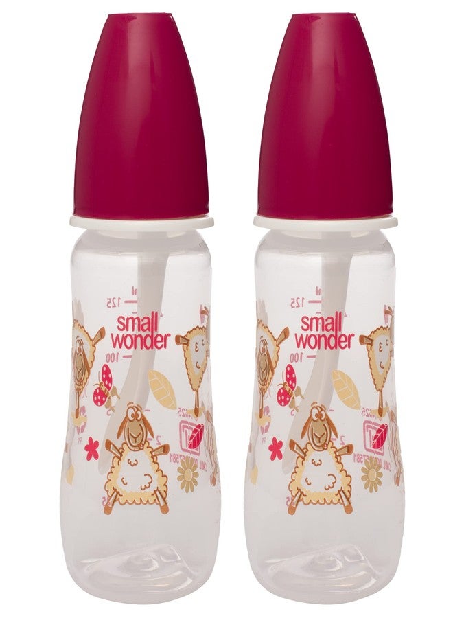 Small Wonder Baby Feeding Bottle Slim Neck Candy 125 ml Pack of 2, Animal & Birds Print, with Anti Colic Nipple with Feeding Spoon, New Born/Infants/Toddler Upto 3 Years, BPA Free, Pink Colour - Image 1
