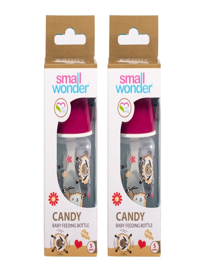 Small Wonder Baby Feeding Bottle Slim Neck Candy 125 ml Pack of 2, Animal & Birds Print, with Anti Colic Nipple with Feeding Spoon, New Born/Infants/Toddler Upto 3 Years, BPA Free, Pink Colour - Image 2