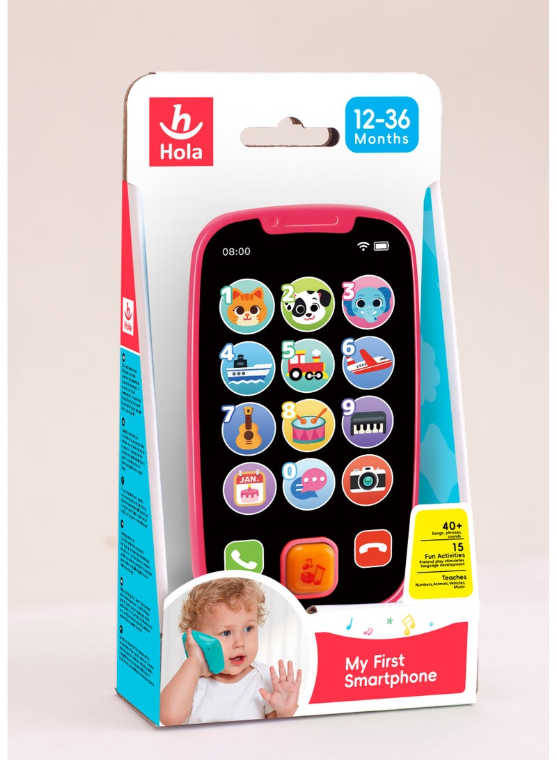 Hola My First Smartphone - Interactive Baby Phone Toy with Fun Sound Effects, Flashing Lights, 8 Melodies, Number Learning, and Durable Design for Toddlers Pink 12M+ - Image 3