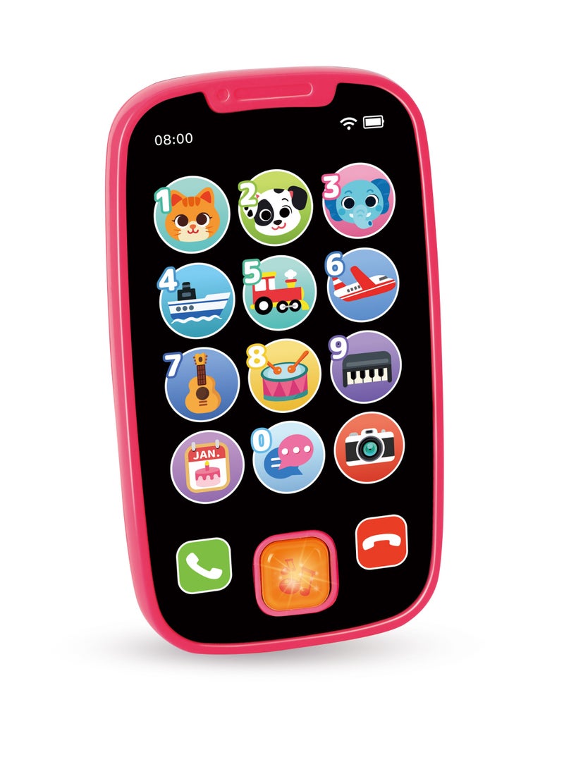 Hola My First Smartphone - Interactive Baby Phone Toy with Fun Sound Effects, Flashing Lights, 8 Melodies, Number Learning, and Durable Design for Toddlers Pink 12M+ - Image 1