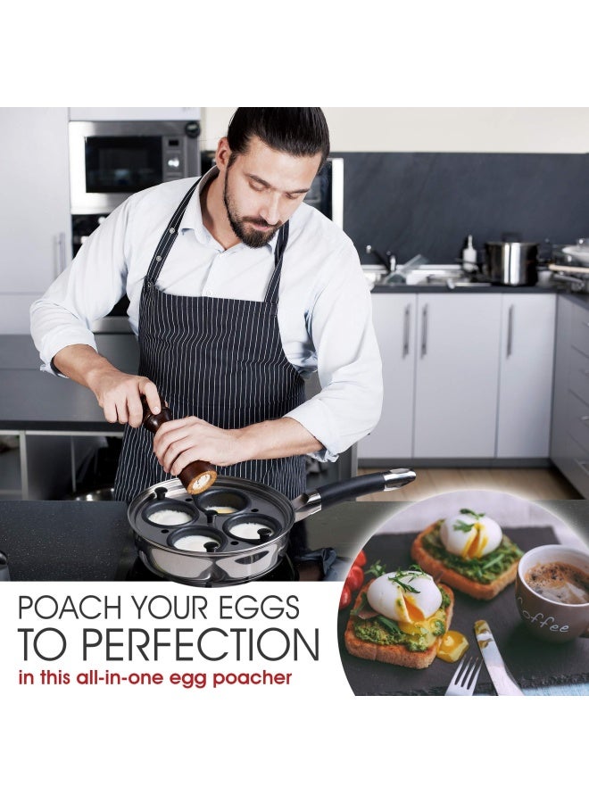 Modern Innovations  Egg Poacher Pan Set With 4 Nonstick Large Egg Poaching Cups Stainless Steel Frying Pan Silicone Handle Glass Lid Removable Tray Insert And Bonus Spatula  - Image 5