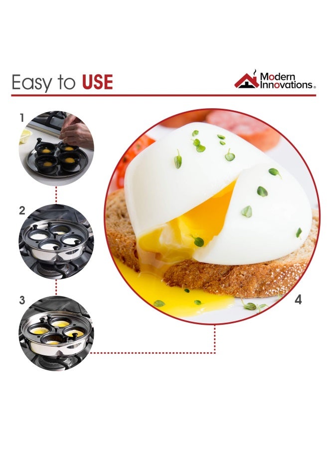Modern Innovations  Egg Poacher Pan Set With 4 Nonstick Large Egg Poaching Cups Stainless Steel Frying Pan Silicone Handle Glass Lid Removable Tray Insert And Bonus Spatula  - Image 2
