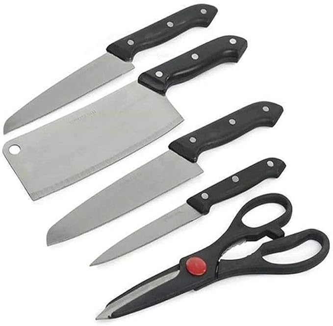 VIDORA Wooden Chopping Board with 5 Pc Knife Set Vegetable Meat Cutting Stainless Steel Scissor for Cutter Bamboo Slicing Grater Chopper Slicer Combo Set Accessories Tools Home Kitchen - Image 2
