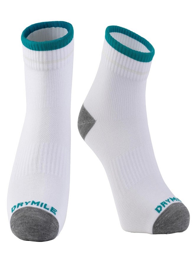 DRYMILE Active Waterproof Socks, Breathable Cushioned Running, Hiking, Winter Waterproof Socks for Men & Women - Ankle (Large, White/Teal) - Image 1