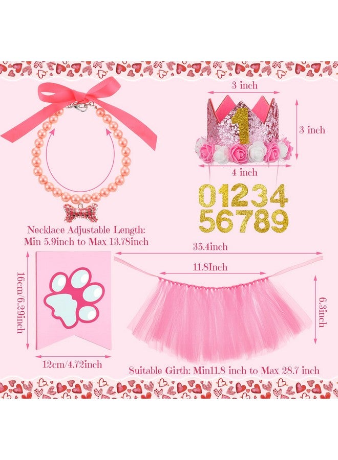 مايتيز مجموعة من 13 قطعة من لوازم حفلات أعياد ميلاد الكلاب من مايتيز، مناديل على شكل كلبة لطيفة، تنورة توتو وردية، قبعة على شكل تاج للجرو، قلادة من اللؤلؤ، لافتة عيد ميلاد سعيد، 9 بالونات وردية على شكل مخلب نباح، لعبة للجراء والقطط الأليفة - Image 4