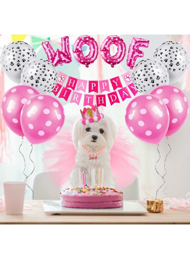 مايتيز مجموعة من 13 قطعة من لوازم حفلات أعياد ميلاد الكلاب من مايتيز، مناديل على شكل كلبة لطيفة، تنورة توتو وردية، قبعة على شكل تاج للجرو، قلادة من اللؤلؤ، لافتة عيد ميلاد سعيد، 9 بالونات وردية على شكل مخلب نباح، لعبة للجراء والقطط الأليفة - Image 2