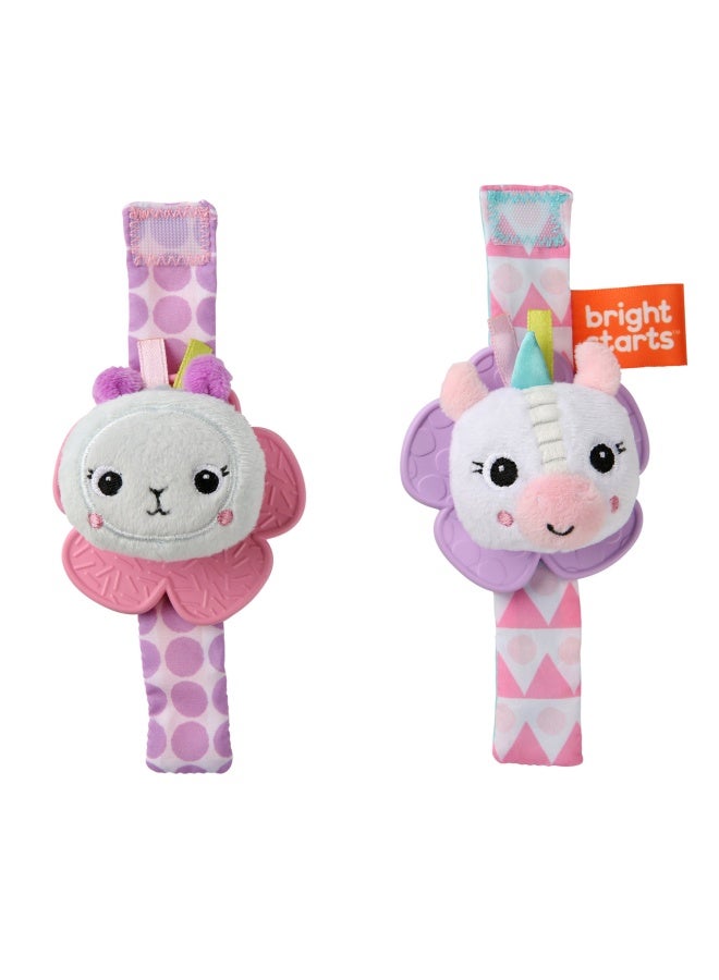 Bright Starts Rattle & Teethe Wrist Pals Unicorn & Llama Rattle & Teether Toy Set (Pack of 2) - Image 2