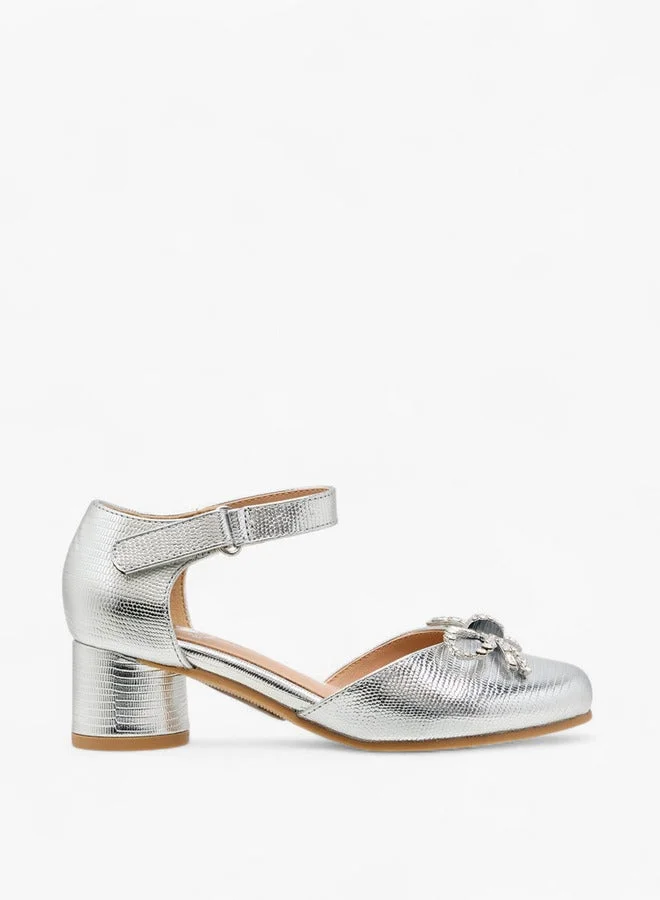 Pablosky Girls' Bow Embellished Block Heeled Sandals with Hook and Loop Closure