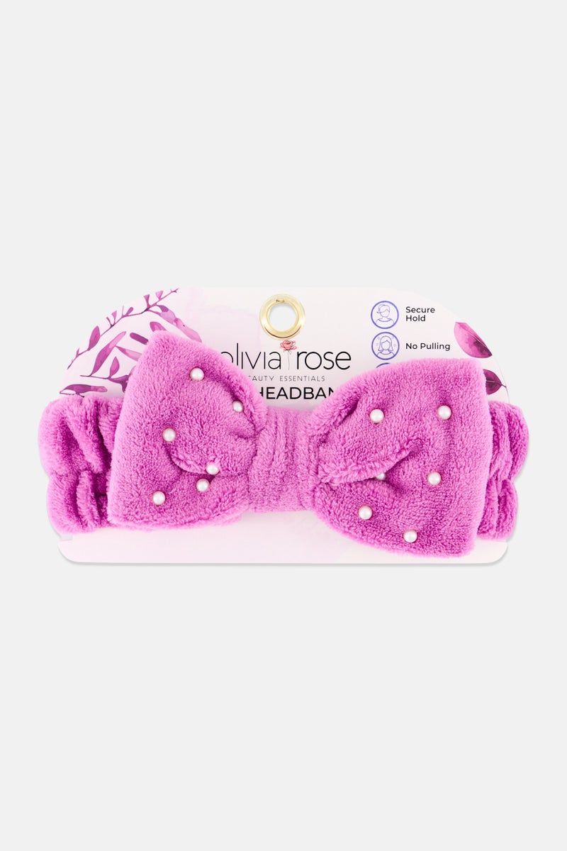 Olivia Rose Women Embellished Bow Spa Headband, Purple - Image 1