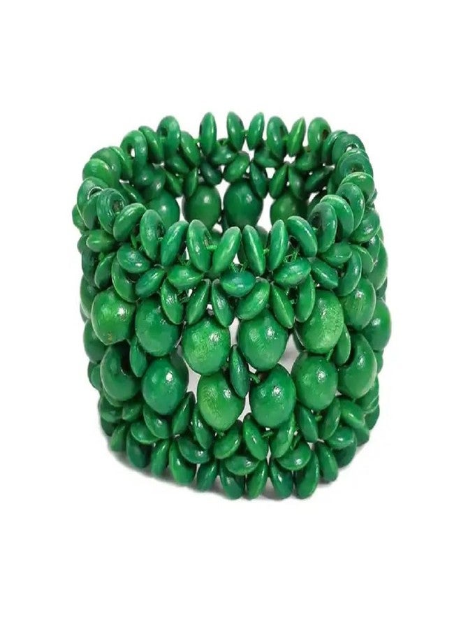 DATOA Boho Multi-Colored Wooden Beads Stretch Bracelet for Women Statement Wide Chunky Bangle Bohemian Jewelry Wood Elastic Wristband - Green - Image 1