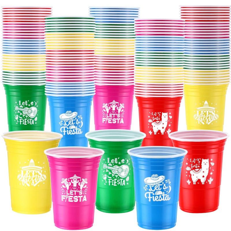 Ziliny 30 Pack Let's Fiesta Cups  Cinco De Mayo 16 oz Plastic Disposable Cups for Mexican Party Hot Cold Drinks Fiesta Taco Birthday Party Supplies Decorations - Image 1