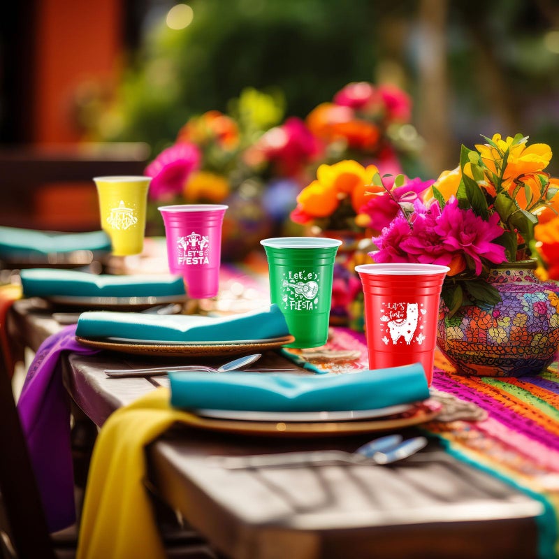 Ziliny 30 Pack Let's Fiesta Cups  Cinco De Mayo 16 oz Plastic Disposable Cups for Mexican Party Hot Cold Drinks Fiesta Taco Birthday Party Supplies Decorations - Image 5
