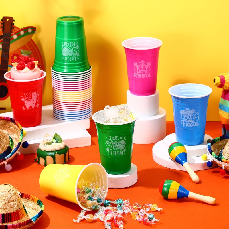 Ziliny 30 Pack Let's Fiesta Cups  Cinco De Mayo 16 oz Plastic Disposable Cups for Mexican Party Hot Cold Drinks Fiesta Taco Birthday Party Supplies Decorations - Image 4