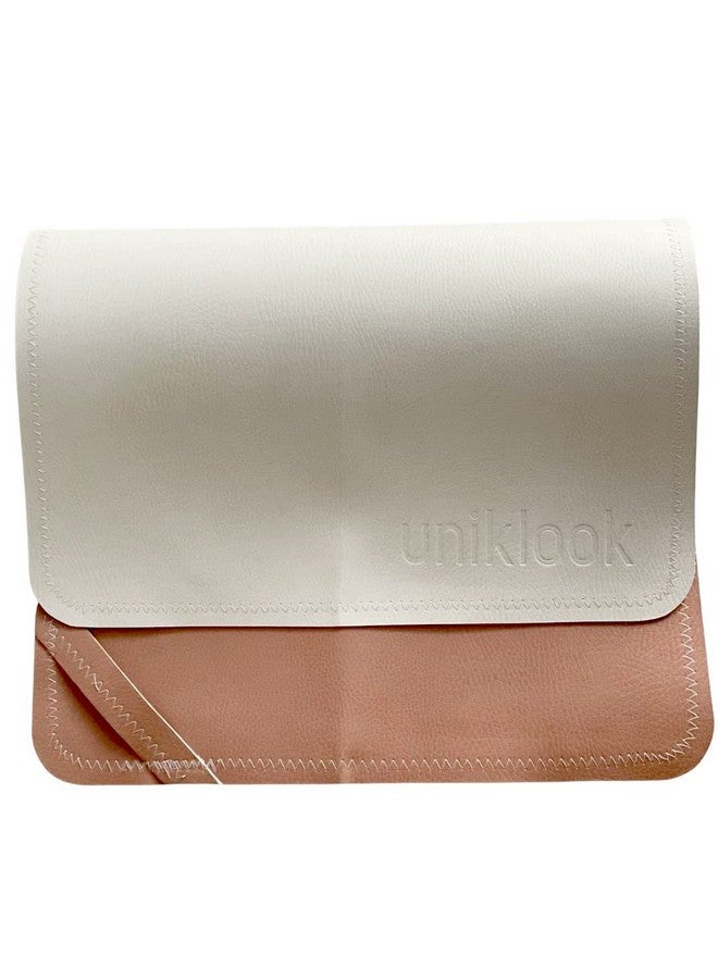 Uniklook وسادة تغيير الأطفال المحمولة من الجلد النباتي، حصيرة تغيير، محطة حفاضات، حصيرة لعب، مقاومة للماء، حصيرة مكتب، للشاطئ والنزهات، قابلة للطي للسفر (14"X22" خشب + أبيض) - Image 2