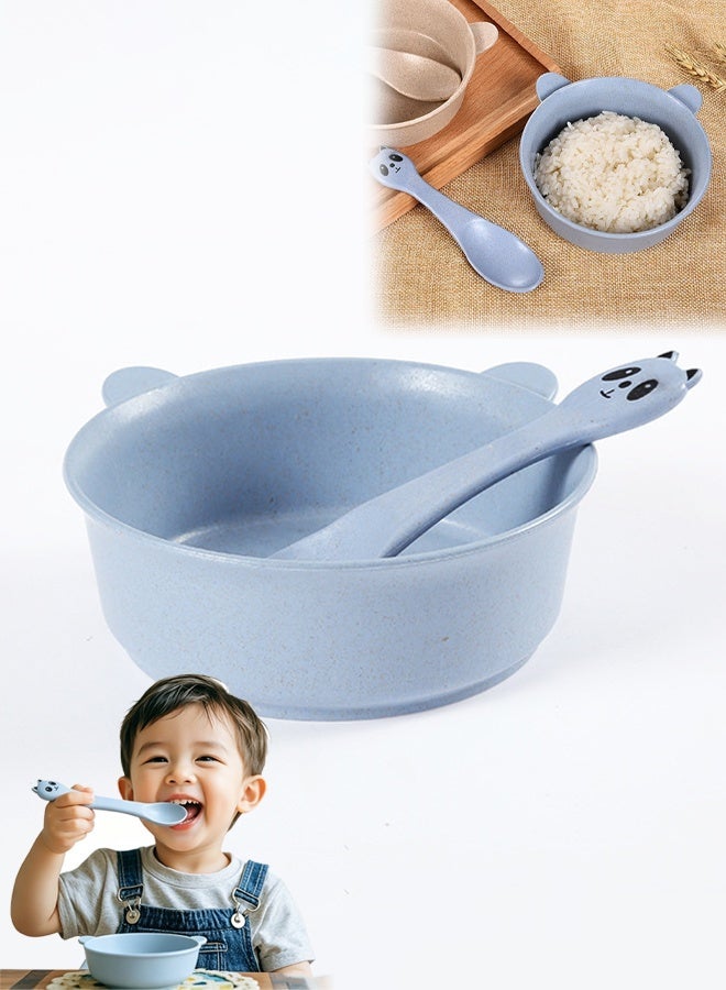 Unbreakable Bowls,Cartoon Panda Design Feeding Bowl With Spoon,Wheat Straw Dinnerware , Dinner Plates, Dessert Plate,Lightweight,Cereal Bowls, Anti Scald and Anti Drop Microwave Oven is Available - Image 1