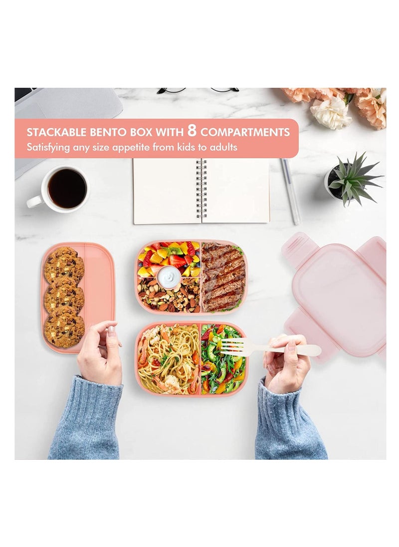 Bento Box Adult Lunch Box,3 Stackable Bento Lunch Containers with Utensil Set, Leak-Proof Lunchbox Bento Box for Dining Out, Work, School, Picnic