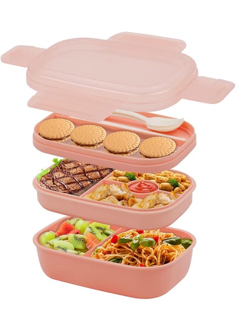 Bento Box Adult Lunch Box,3 Stackable Bento Lunch Containers with Utensil Set, Leak-Proof Lunchbox Bento Box for Dining Out, Work, School, Picnic