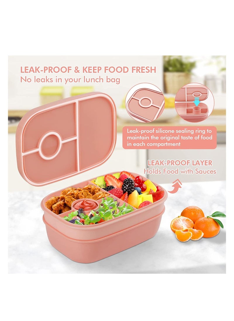 Bento Box Adult Lunch Box,3 Stackable Bento Lunch Containers with Utensil Set, Leak-Proof Lunchbox Bento Box for Dining Out, Work, School, Picnic