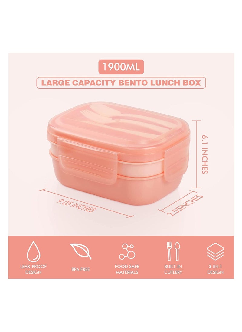 Bento Box Adult Lunch Box,3 Stackable Bento Lunch Containers with Utensil Set, Leak-Proof Lunchbox Bento Box for Dining Out, Work, School, Picnic