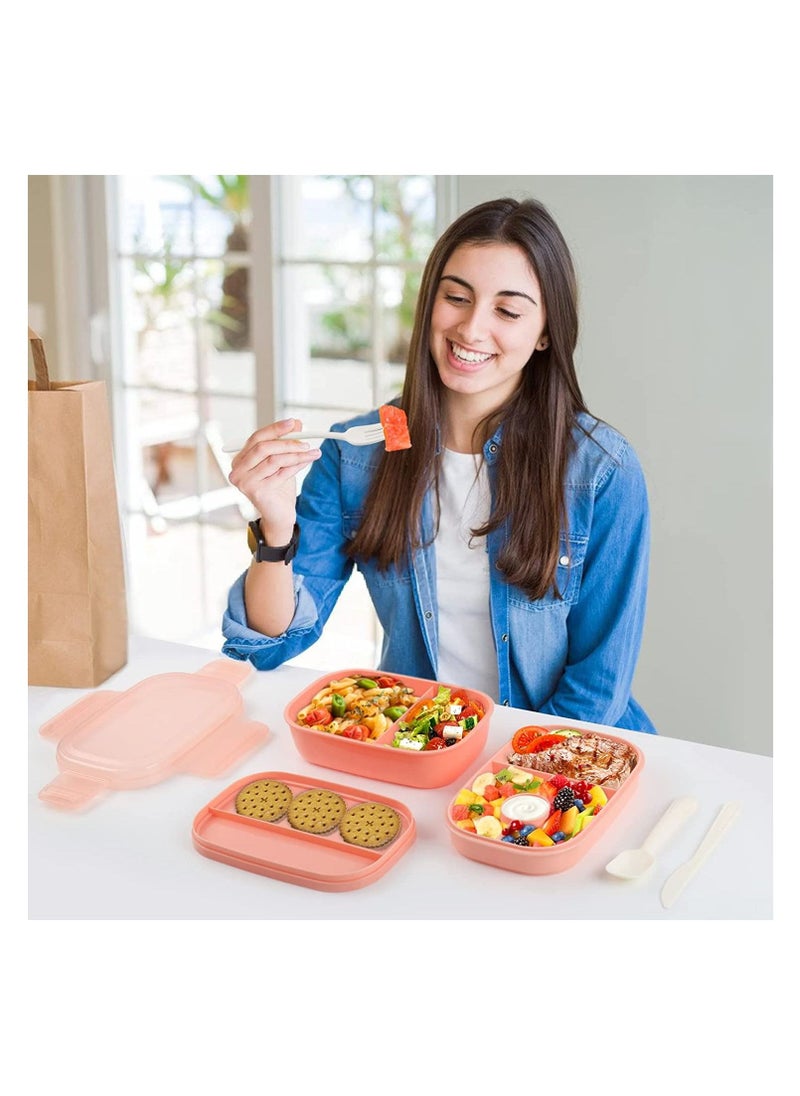 Bento Box Adult Lunch Box,3 Stackable Bento Lunch Containers with Utensil Set, Leak-Proof Lunchbox Bento Box for Dining Out, Work, School, Picnic