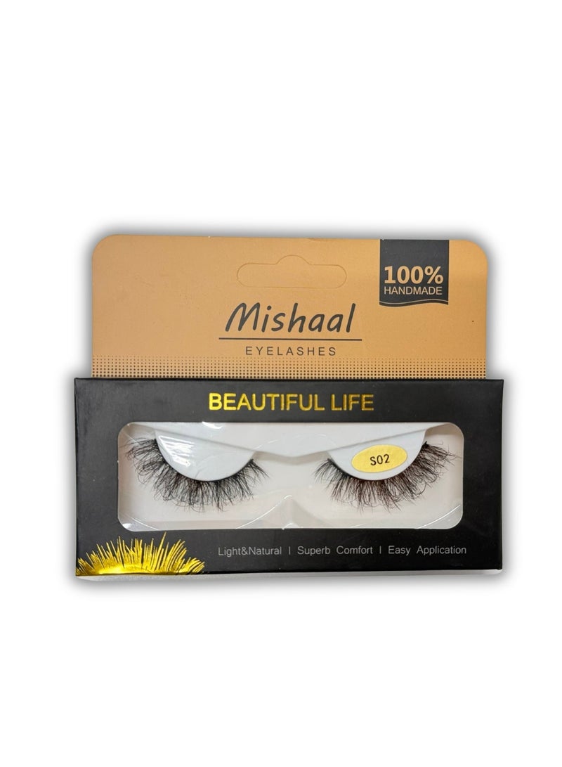 رموش صناعية طبيعية من ميشال S02 - رموش خفيفة الوزن مصنوعة يدويًا للاستخدام اليومي - شريط رموش ناعم قابل لإعادة الاستخدام - Image 2