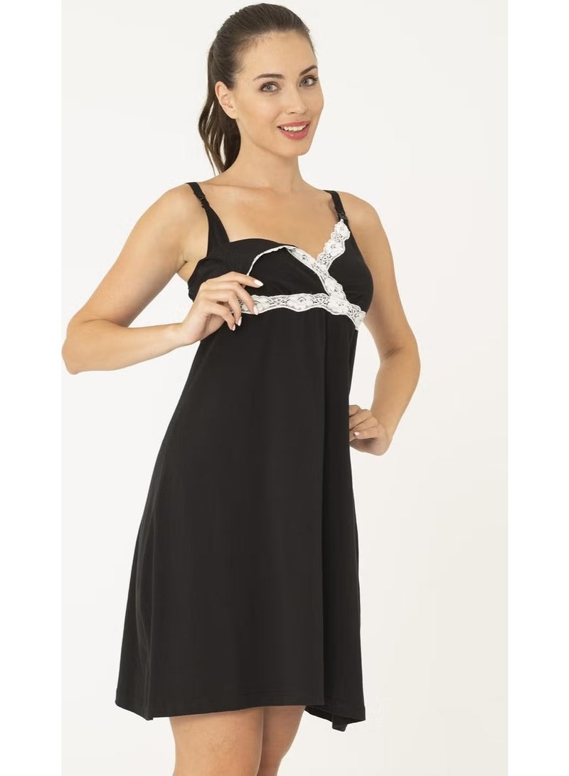 For You Moda Black Nursing Nightgown S32120 - Image 1