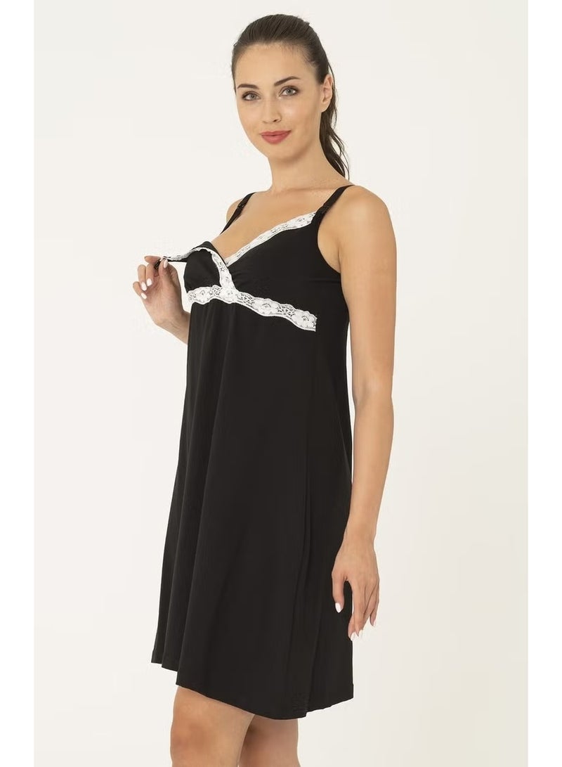 For You Moda Black Nursing Nightgown S32120 - Image 3