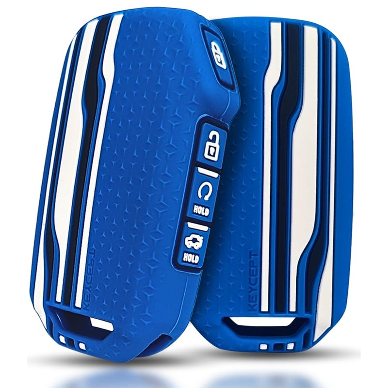 Keycept™ Tristar Key Cover for Kia Seltos 2024, 2023 Facelift HTX | Sonet Facelift | Carens | Carens Clavis | X Line | Carens Prestige 4 Button Smart Key (Blue) - Image 1
