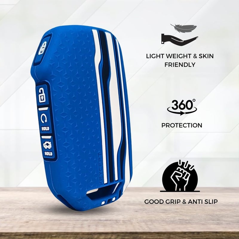 Keycept™ Tristar Key Cover for Kia Seltos 2024, 2023 Facelift HTX | Sonet Facelift | Carens | Carens Clavis | X Line | Carens Prestige 4 Button Smart Key (Blue) - Image 4