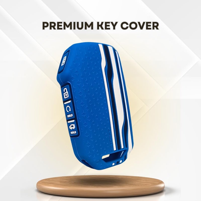 Keycept™ Tristar Key Cover for Kia Seltos 2024, 2023 Facelift HTX | Sonet Facelift | Carens | Carens Clavis | X Line | Carens Prestige 4 Button Smart Key (Blue) - Image 5
