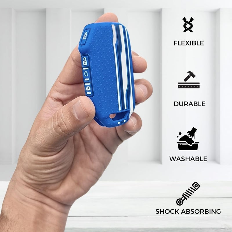 Keycept™ Tristar Key Cover for Kia Seltos 2024, 2023 Facelift HTX | Sonet Facelift | Carens | Carens Clavis | X Line | Carens Prestige 4 Button Smart Key (Blue) - Image 3