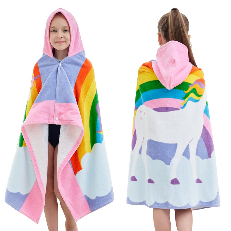 Bavilk Kids Bath Towels, Kids Towel Girls Boys Hooded Beach,Bathroom,Pool Swim Towels 30 Ã— 50 INCH Large Size Ultra Absorbent Cute Cartoon Animal Full Vitality 100% Cotton Wearable Wrap for Child - Image 1