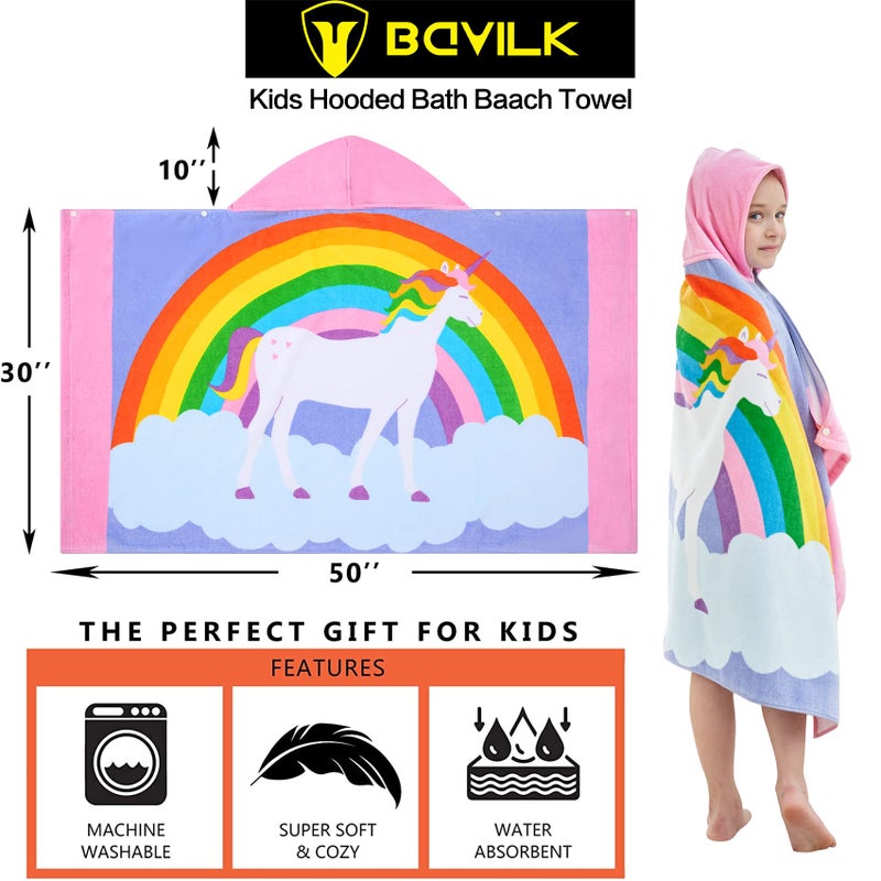 Bavilk Kids Bath Towels, Kids Towel Girls Boys Hooded Beach,Bathroom,Pool Swim Towels 30 Ã— 50 INCH Large Size Ultra Absorbent Cute Cartoon Animal Full Vitality 100% Cotton Wearable Wrap for Child - Image 4