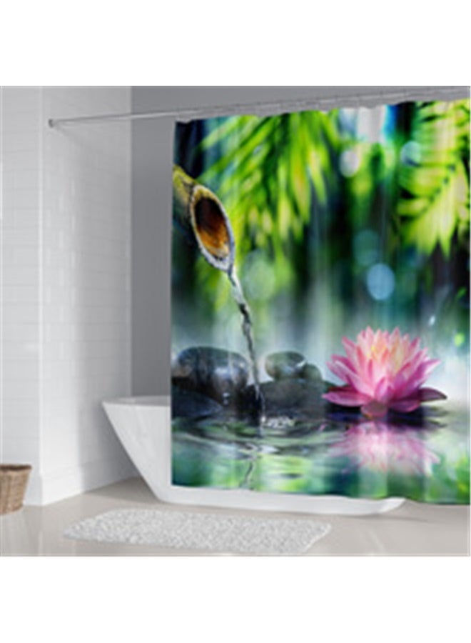 Printed Shower Curtain 180x180cm， Shower Curtain Sets Waterproof Fabric Shower Curtain, Pink Lotus Flower Massage Stone Bamboo Nature Garden Asian Japanese Spiritual Relaxing Meditation Bathroom Decor  - Image 4