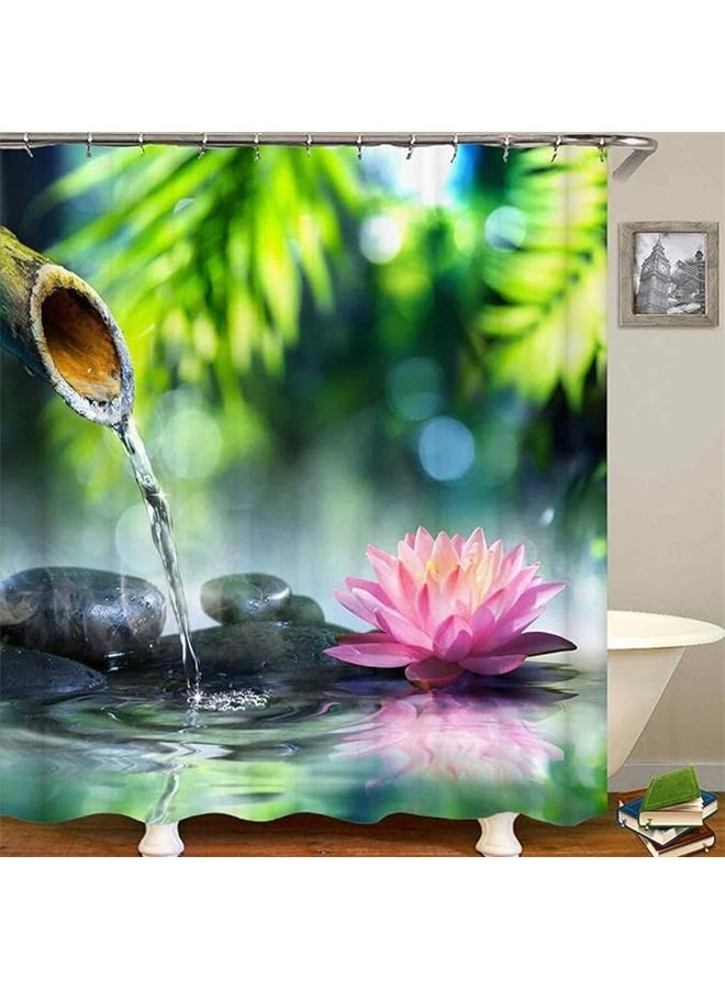 Printed Shower Curtain 180x180cm， Shower Curtain Sets Waterproof Fabric Shower Curtain, Pink Lotus Flower Massage Stone Bamboo Nature Garden Asian Japanese Spiritual Relaxing Meditation Bathroom Decor  - Image 3