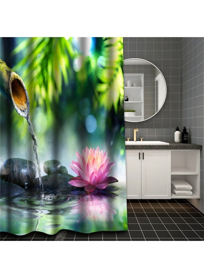 Printed Shower Curtain 180x180cm， Shower Curtain Sets Waterproof Fabric Shower Curtain, Pink Lotus Flower Massage Stone Bamboo Nature Garden Asian Japanese Spiritual Relaxing Meditation Bathroom Decor  - Image 2