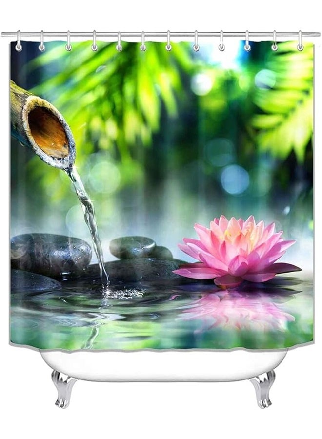 Printed Shower Curtain 180x180cm， Shower Curtain Sets Waterproof Fabric Shower Curtain, Pink Lotus Flower Massage Stone Bamboo Nature Garden Asian Japanese Spiritual Relaxing Meditation Bathroom Decor  - Image 1